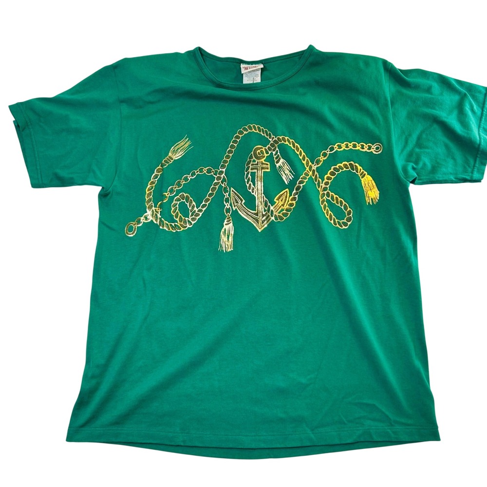 Huntington Ridge Green Nautical Anchor Gold Rope Graphic Tee Shirt Mens Medium